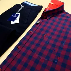 پیراهن نخ پنبه چهار خانه آستین کوتاه کد 101102