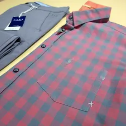 پیراهن نخ پنبه چهار خانه آستین کوتاه کد 101102