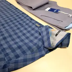 پیراهن نخ پنبه چهار خانه آستین کوتاه کد 101102