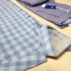 پیراهن نخ پنبه چهار خانه آستین کوتاه کد 101102