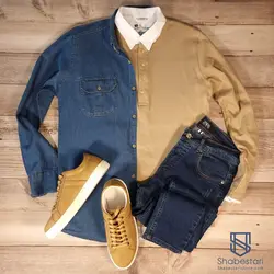 پیراهن جین آستین بلند دو جیب آبی سیر کد 10157