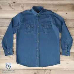 پیراهن جین آستین بلند دو جیب آبی سیر کد 10157