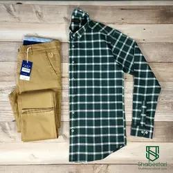 پیراهن پشمی چهار خانه تونی مونتانا سبز تیره کد 101421