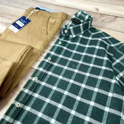 پیراهن پشمی چهار خانه تونی مونتانا سبز تیره کد 101421