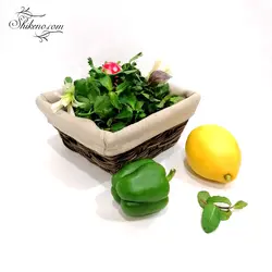 سبد سبزی 4 گوش بزرگ حصیری پارچه ای باتیس