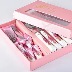 کد14674کارد و چنگال استيل دسته سراميکي 2دستي MGS گل سرخ نگیر/3سری