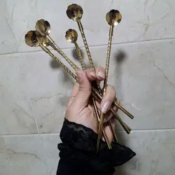 قاشق شربت خوری نی دار طلایی طرح گل بسته 6 عددی