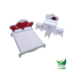 ماکت دکوری تخت خواب و آیینه کنسول سرخابی رنگ