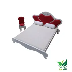 ماکت دکوری تخت خواب و آیینه کنسول سرخابی رنگ