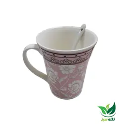 ماگ طرح گلدار سرامیکی (قاشق دار)
