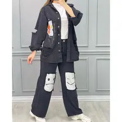 مانتو جین ترک پشت طرحدار کد 2829