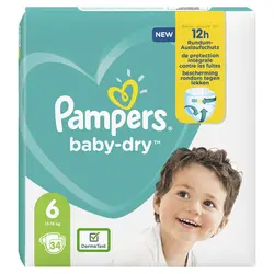 پوشک پمپرز آلمانی مدل Baby Dry سایز 6 بسته 34 عددی pampers - فروشگاه سیسمونی روژان