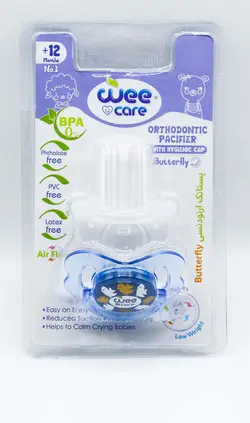 پستانک ارتودنسی شفاف چاپدار دربدار مدل پروانه P129 وی کر 18+ ماه WEE CARE - فروشگاه سیسمونی روژان