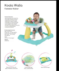 روروئک واکر شو طوسی اسپادیس Spuddies Bouncy Steps (3 in 1 Folding Walker) - فروشگاه سیسمونی روژان