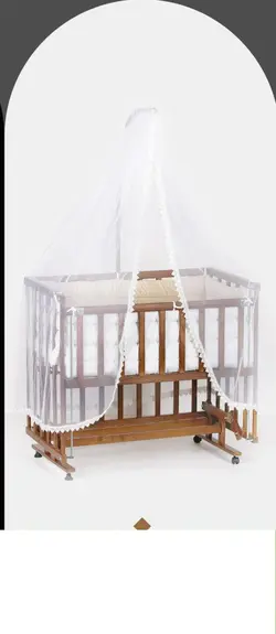 گهواره چوبی کنار مادر ( رنگ راش و طبیعی t) - فروشگاه سیسمونی روژان