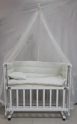 گهواره چوبی کنار مادر ( رنگ راش و طبیعی t) - فروشگاه سیسمونی روژان