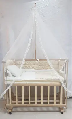 گهواره چوبی کنار مادر ( رنگ راش و طبیعی t) - فروشگاه سیسمونی روژان