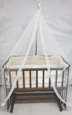 گهواره چوبی کنار مادر ( رنگ راش و طبیعی t) - فروشگاه سیسمونی روژان