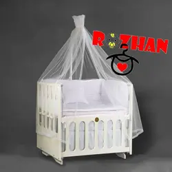 گهواره چوبی طرح دار اسلیمی دو سایز مختلف م (کنار مادر و تنظیم آسانسوری) - فروشگاه سیسمونی روژان