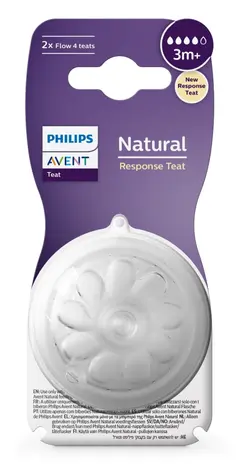 سرشیشه اونت AVENT طبیعی نچرال شماره 4 دوتایی +3m چهار قطره نسل جدید ریسپانس SCY964/02 - فروشگاه سیسمونی روژان