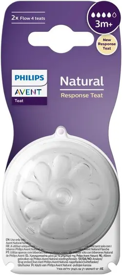 سرشیشه اونت AVENT طبیعی نچرال شماره 4 دوتایی +3m چهار قطره نسل جدید ریسپانس SCY964/02 - فروشگاه سیسمونی روژان