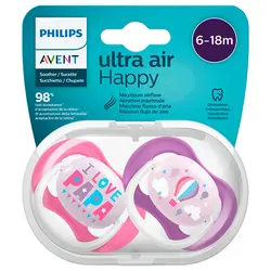 پستانک اونت مدل الترا ایر 6-12 بسته 2 عددی avent ultra air happy scf080/40 - فروشگاه سیسمونی روژان