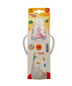 شیر خوری ضد نفخ کلاسیک طلقی فندقی با دهانه باریک دسته دار 240 میل بی بی لند کد 358 babayland - فروشگاه سیسمونی روژان