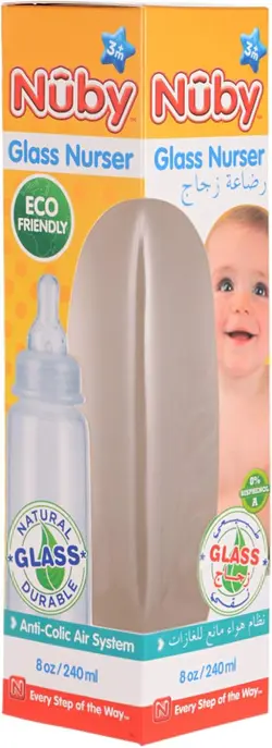 شیشه شیر پیرکس 240 میل نابی NUBY 1179 - فروشگاه سیسمونی روژان