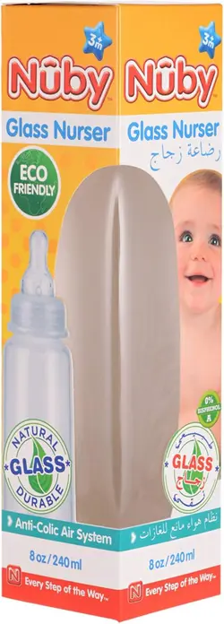 شیشه شیر پیرکس 240 میل نابی NUBY 1179 - فروشگاه سیسمونی روژان