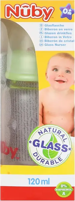 شیشه شیر پیرکس 120 میل نابی NUBY 1179 - فروشگاه سیسمونی روژان