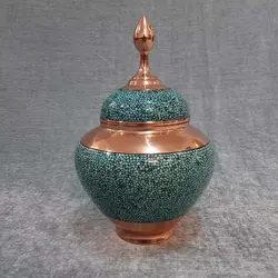 قندان مسی فیروزه کوبی شده مدل سیبی