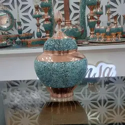 قندان مسی فیروزه کوبی شده مدل سیبی