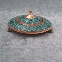 خاویار خوری مسی فیروزه کوبی شده سایز بزرگ