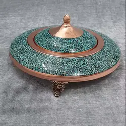 خاویار خوری مسی فیروزه کوبی شده سایز بزرگ