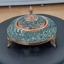 خاویار خوری مسی فیروزه کوبی شده سایز کوچک