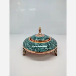 خاویار خوری مسی فیروزه کوبی شده سایز کوچک