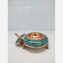 خاویار خوری مسی فیروزه کوبی شده سایز کوچک