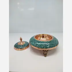 خاویار خوری مسی فیروزه کوبی شده سایز کوچک