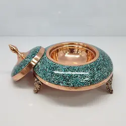 خاویار خوری مسی فیروزه کوبی شده سایز کوچک