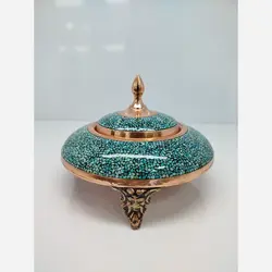 خاویار خوری مسی فیروزه کوبی شده سایز کوچک