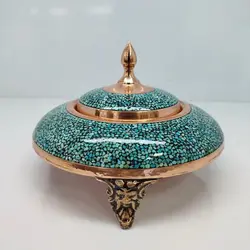 خاویار خوری مسی فیروزه کوبی شده سایز کوچک