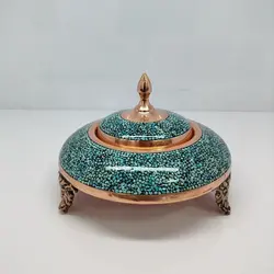 خاویار خوری مسی فیروزه کوبی شده سایز کوچک