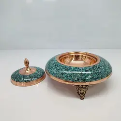 خاویار خوری مسی فیروزه کوبی شده سایز کوچک