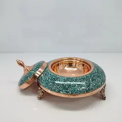 خاویار خوری مسی فیروزه کوبی شده سایز کوچک