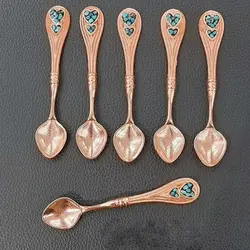 قاشق چایخوری مسی فیروزه کوبی شده پک 6 تایی
