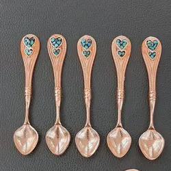قاشق چایخوری مسی فیروزه کوبی شده پک 6 تایی
