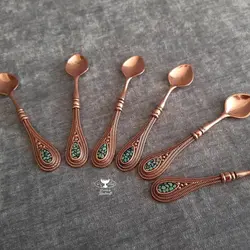 قاشق چایخوری مسی فیروزه کوبی شده پک 6 تایی