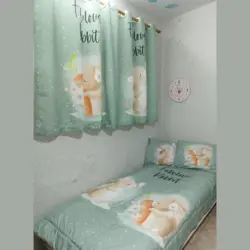 ست روتختی و پرده کودک طرح خرگوش کد NL5010