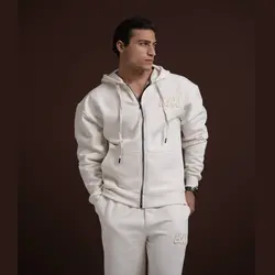 ست سویشرت و شلوار مردانه با گلدوزی BM سفید