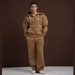 ست سویشرت و شلوار مردانه با گلدوزی BM قهوه ای روشن